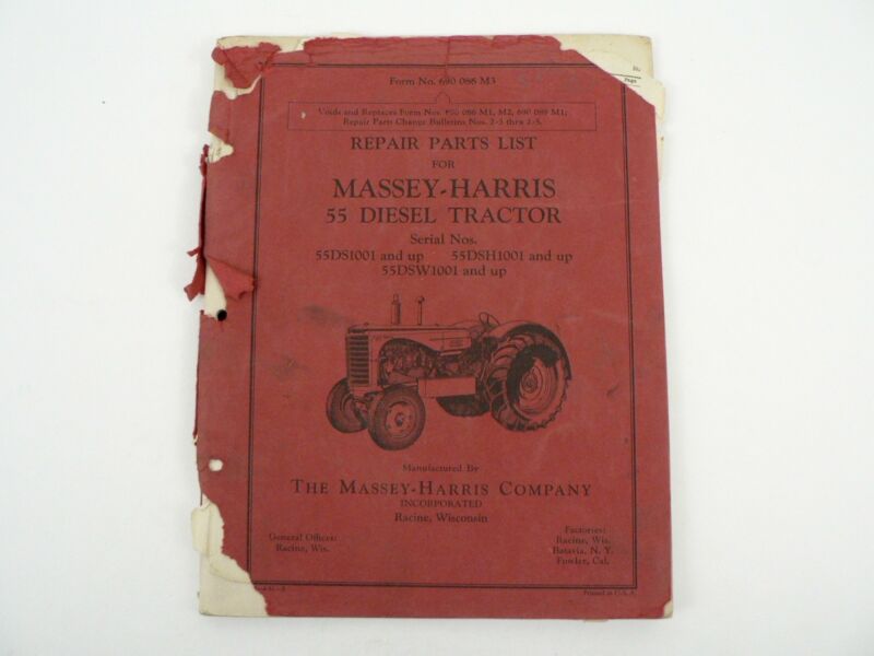 Massey Ferguson 55 Diesel Tractor Repair Parts List Catalog Maintenance 1951