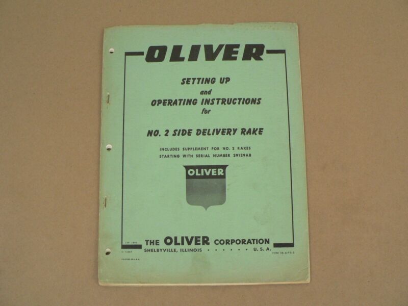 Oliver Tractors No 2 Side Delivery Rake Owners Manual Set Up Instructions 1960