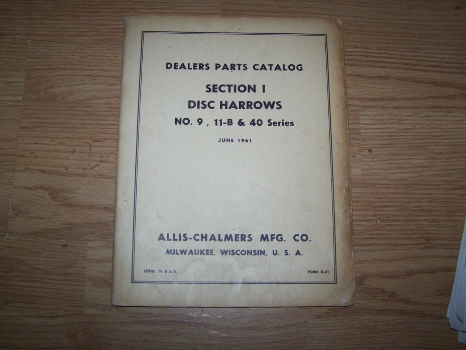 ALLIS CHALMERS MANUAL PARTS CATALOG DISC HARROWS 1961