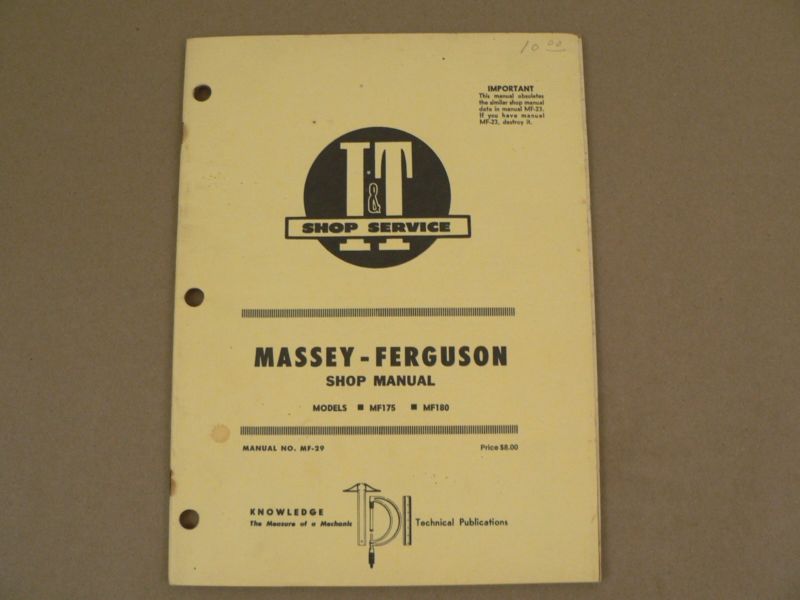 Massey Ferguson Tractor I&T Repair Shop Service Manual MF175 MF180 MF-29 1970