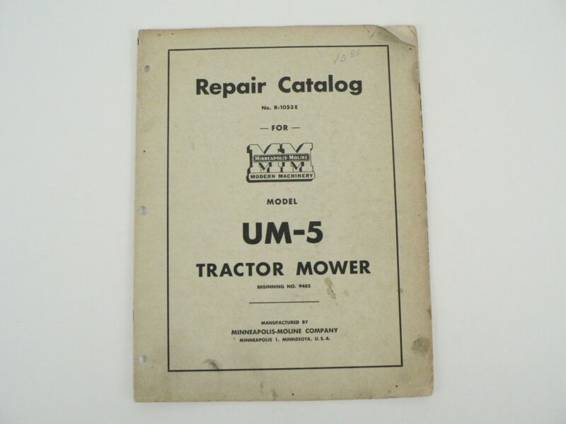 VTG Minneapolis Moline Model UM-5 Tractor Mower Service Repair Catalog Manual