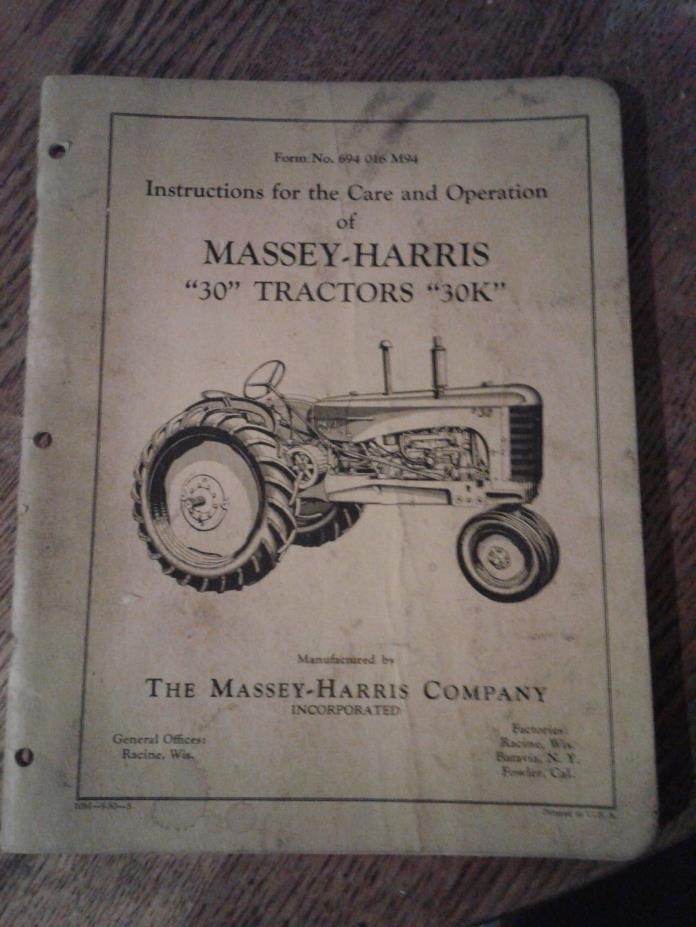 Instructions For The Care And Operation Of Massey-Harris 