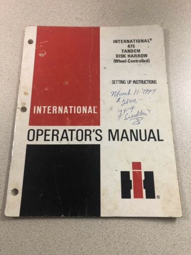 INTERNATIONAL IH 475 Tandem Disk Disc Wheel Controlled Operators Manual