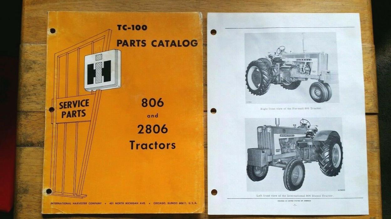 IH ORIGINAL PUBLICATION PARTS MANUAL FOR 806 & 2806 TRACTORS TC100  JULY/1963