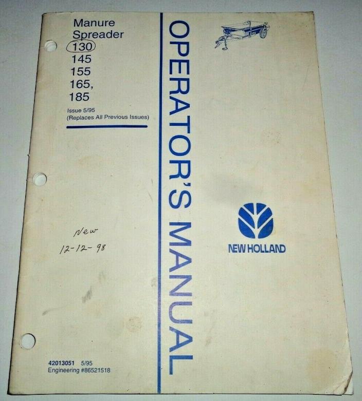 New Holland 130 145 155 165 185 Manure Spreader Operators Manual 7/1995 NH