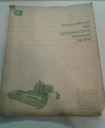 Vintage John Deere 880 hydrostatic drive windrower technical manual TM1013