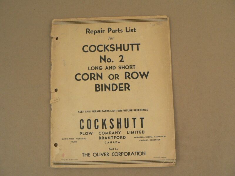 Service Repair Parts List Catalog Cockshutt No 2 Corn or Row Binder Vintage 1945