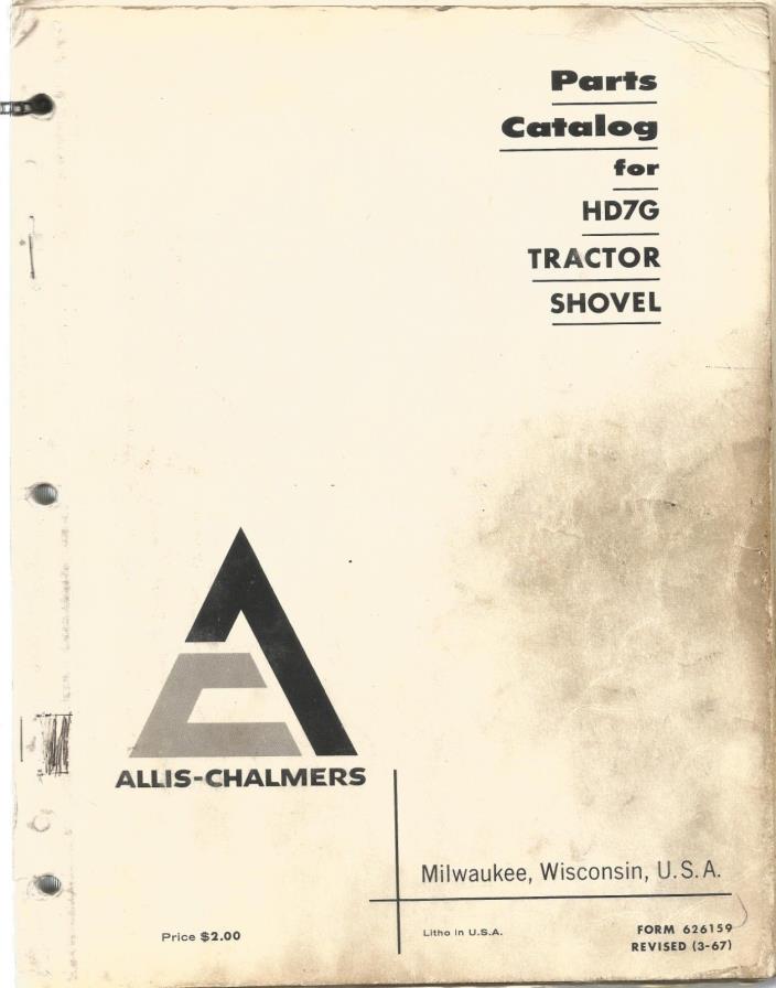 Allis Chalmers HD7G Tractor Shovel Crawler  Parts Catalog Manual