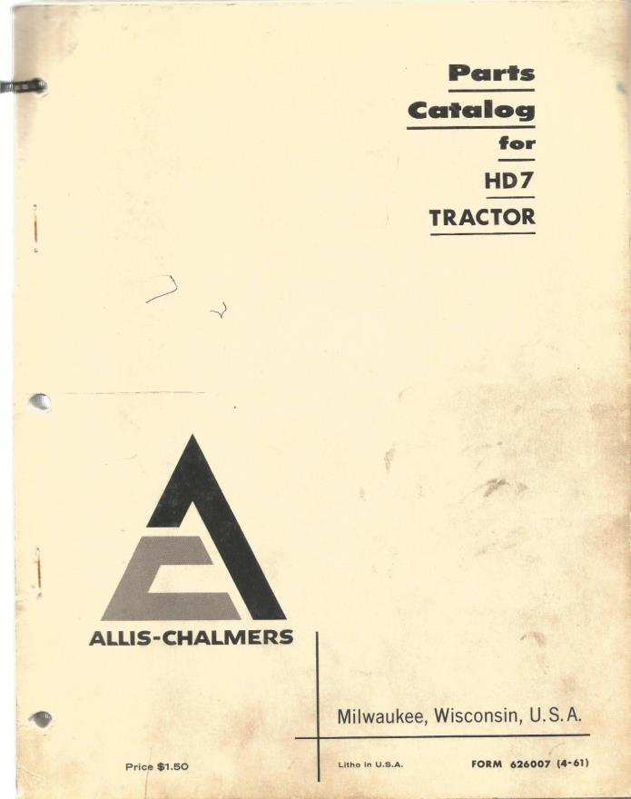 Allis Chalmers HD7 Crawler Tractor Parts Catalog Manual