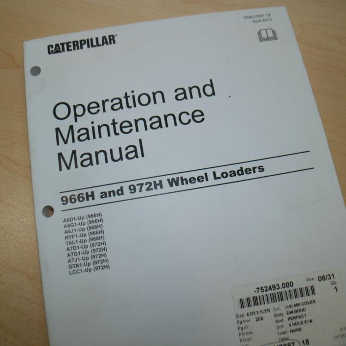 CAT Caterpillar 966H 972H Wheel Loader Operation Maintenance Manual owner book