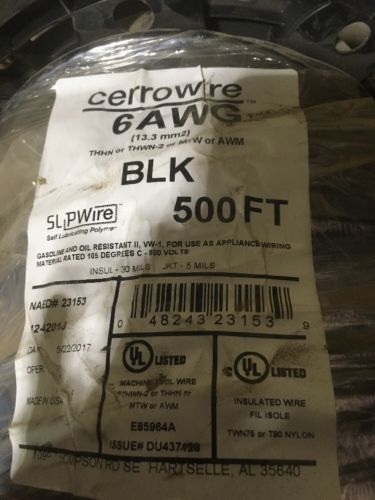 Cerrowire 6-AWG Stranded Black Copper THHN Wire 500' By the Roll