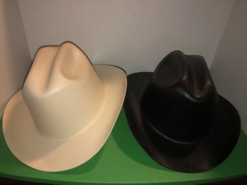 Vintage Hat Hard Black & White Western Cowboy Hat Pair Excellent