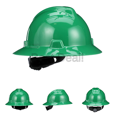 MSA 475370 V-Gard Hard Hat Full Brim with Ratchet Suspension, Standard, Green