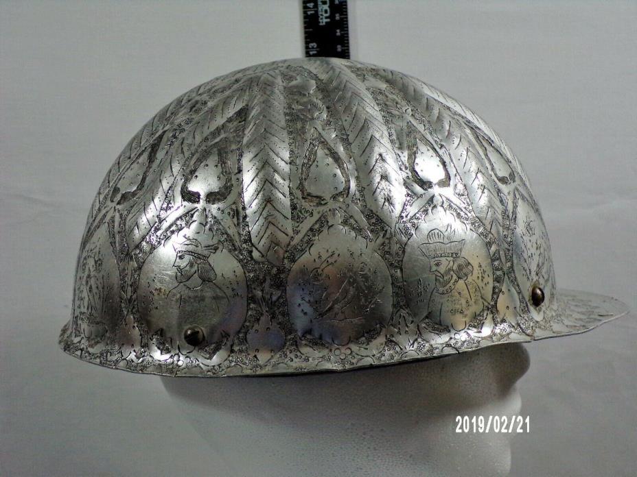 Unique Ornately Engraved Vintage Panorama Aluminum Hard Hat England