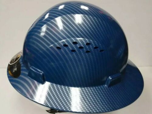 Fiberglass  Full Brim Hard Hat Blue/Silver with Fas-trac Suspension