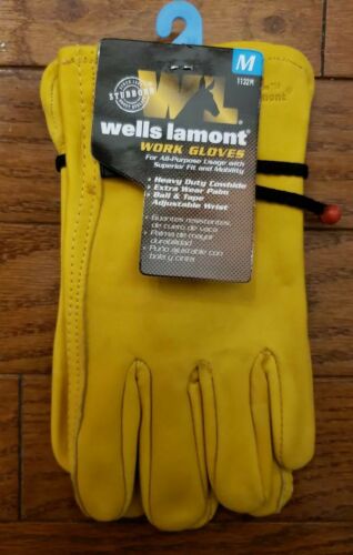 Wells Lamont Premium Cowhide Leather Work Gloves M,  DRAW STRINGBrand New