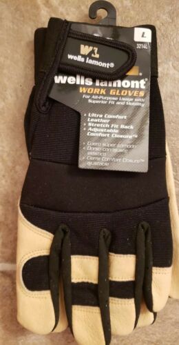 Men's Hi-Dexterity Leather Work Gloves, Ultra Comfort, Stretch Fit, Large Wells