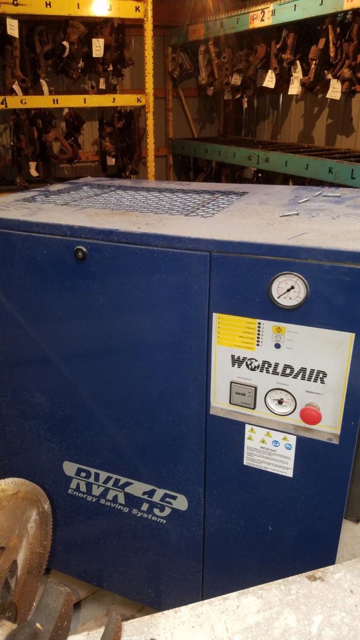 NEW WORLD AIR ROTARY SCREW AIR COMPRESSOR 15 H.P. 200 volt.3 Phase RVK 15 NEL