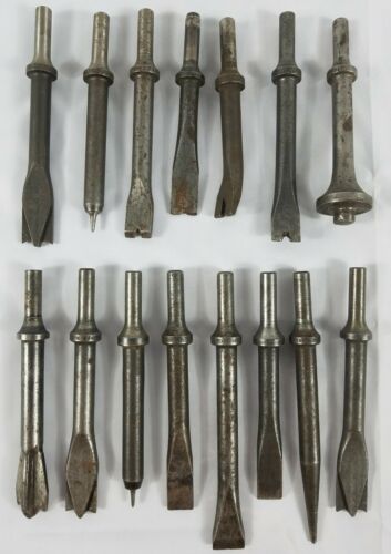LOT OF 15 VINTAGE PNEUMATIC AIR CHISEL HAMMER BITS BIT Sioux Sears B & D More