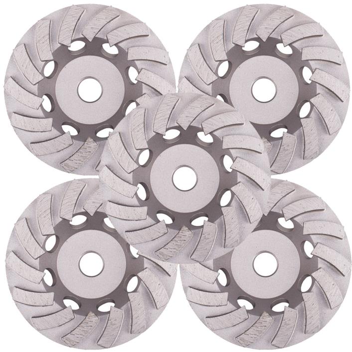 5Pcs 5”Double Turbo Diamond Grinding Cup Wheel for Concrete 18 Seg-5/8”-11Thread