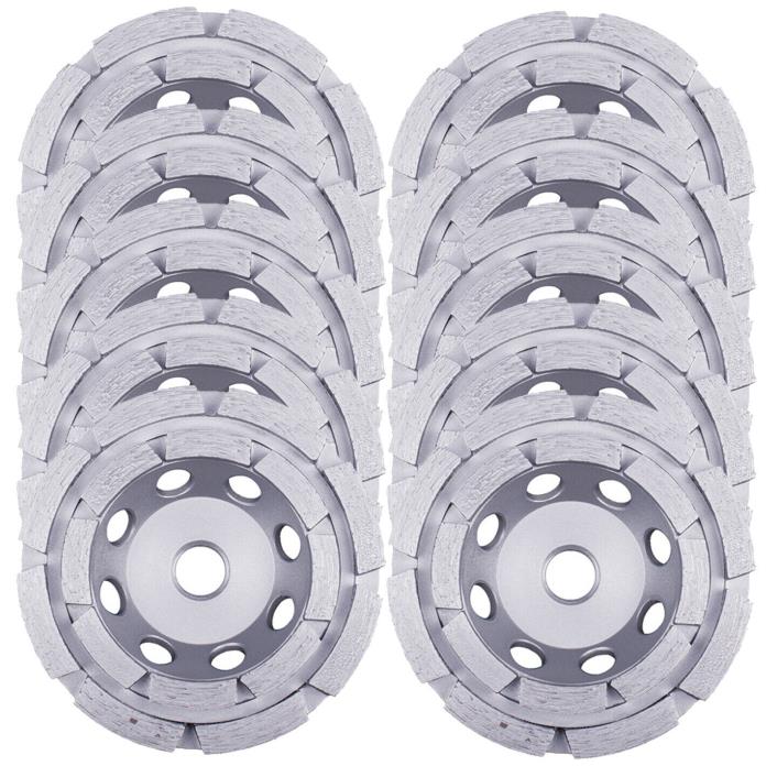 10Pcs 5” Double Row Concrete Diamond Grinding Cup Wheel Flat/No threads