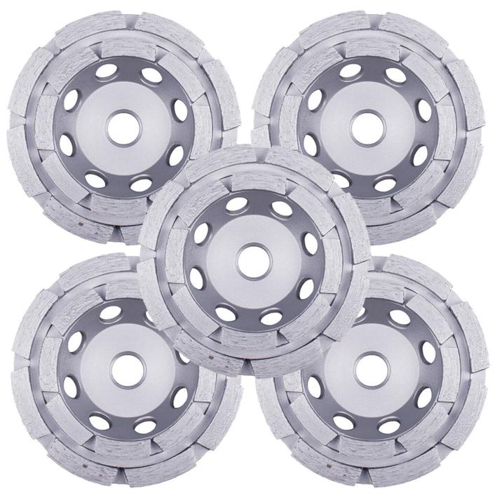 5Pcs 5” Double Row Concrete Diamond Grinding Cup Wheel Flat/No threads
