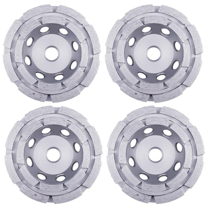 4Pcs 5” Double Row Concrete Diamond Grinding Cup Wheel Flat/No threads