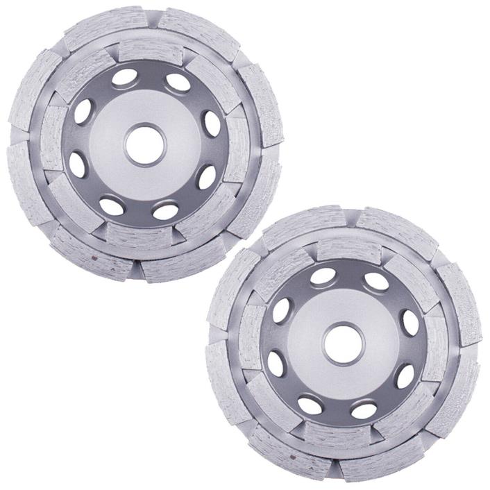 2Pcs 5” Double Row Concrete Diamond Grinding Cup Wheel Flat/No threads
