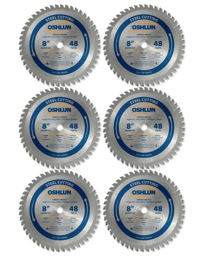 6 Pc. Oshlun SBF-080048 8-Inch 48 Tooth TCG Saw Blade w/ 5/8