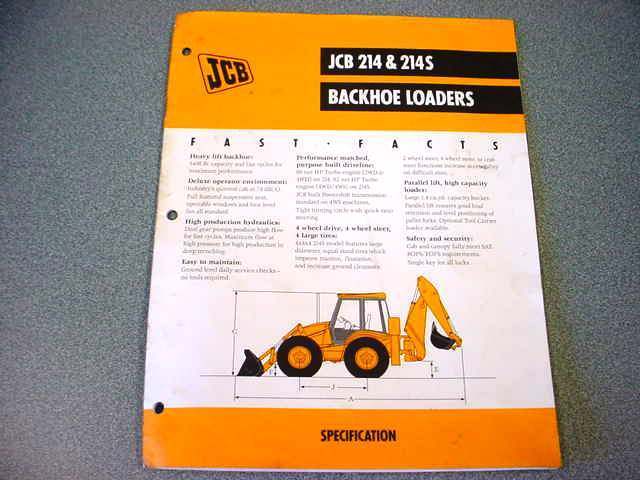 JCB 214 & 214S Tractor Loader Backhoe 8 Pages Brochure