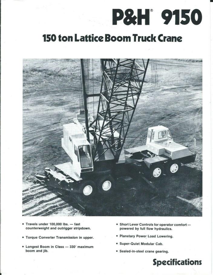 Equipment Brochure - P&H - 9150 - 150 Ton Truck Crane - c1991 (E5009)