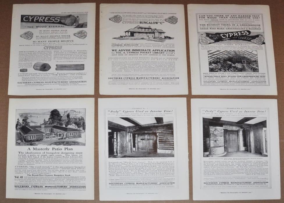 1915-17 Southern CYPRESS Mfrs. Assoc. advertisements x6, buildings, trim etc