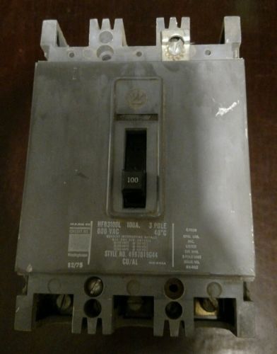 WESTINGHOUSE HFB3100L 100A 3 POLE 600VAC CIRCUIT BREAKER
