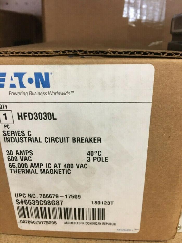 Eaton HFD3030L 600VAC 30AMP Industrial Breaker