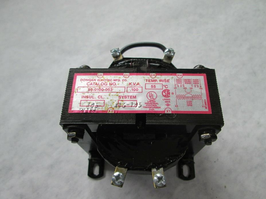 Dongan 50-0100-053 Transformer (.100 KVA, 220/480 to 120 Volt)