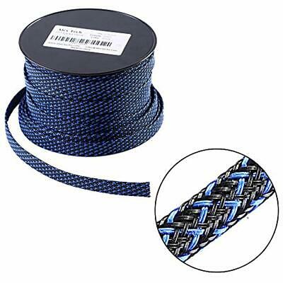 100ft - 3/4 Inch Flexo PET Expandable Braided Sleeving BlackBlue Cable Sleeve 