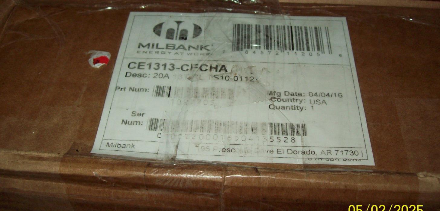 MILBANK CE1313 CECHA  600VAC TRANSFORMER METER SOCKET 20A