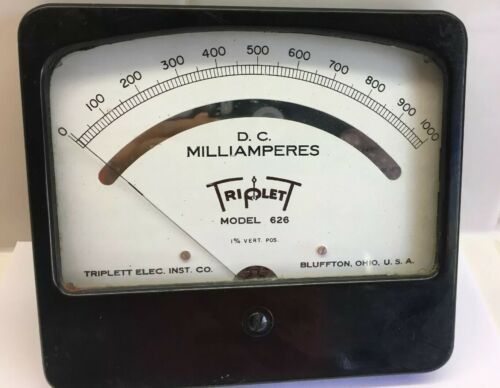 (1) Vintage Triplett D.C. Milliamperes 0-1000 Model 626 Meter Large  Industrial