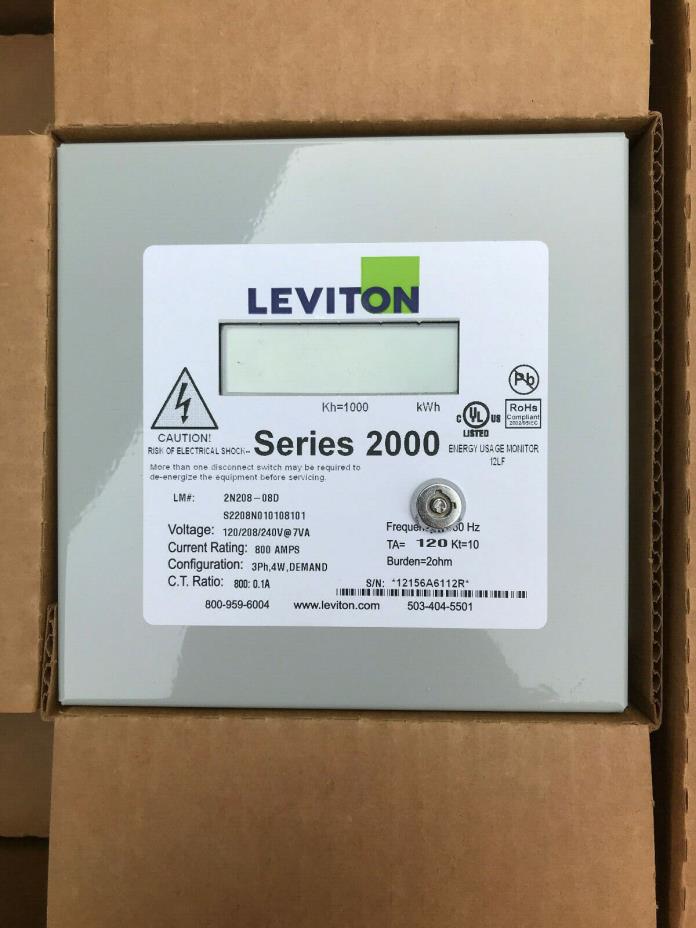 Leviton 2N208-08 Sub-Meter Series 2000 Three Element Meter 800:0.1A ratio... New