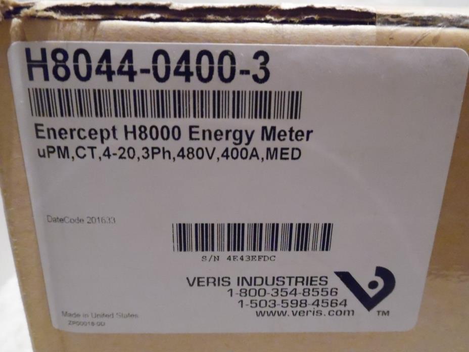Veris H8044-0400-3 Energy Meter 4-20 mA, 480V 400A 3Ph Enercept H8000 NIB