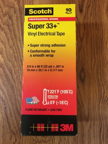 Scotch Super 33+ Vinyl Electrical Tape, 3/4 x 66 ft  10 rolls