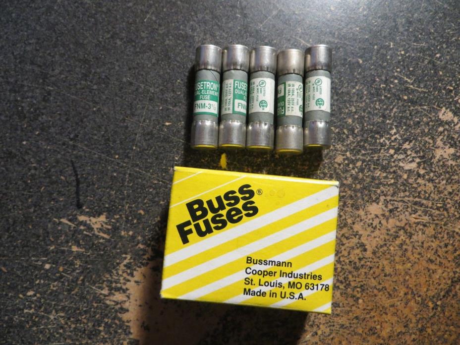 Lot (5) New Bussman Fusetron FNM-3-1/2 Amp Fuses Buss