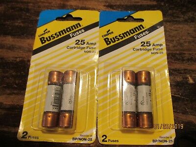 2 Pks (4 fuses) Bussmann BP/NON-25 25A Cartridge Fuse circuit protection New  !