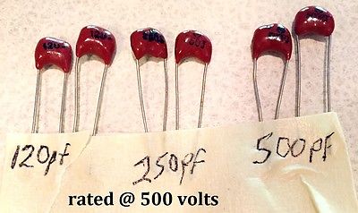 6pcs Silver film MICA Capacitor 2 of ea. 120pf,250pf,500pf-500V for hifi audio