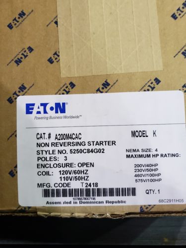 EATON CUTLER HAMMER A200M4CAC Size 4 Model K Starter 110/120V