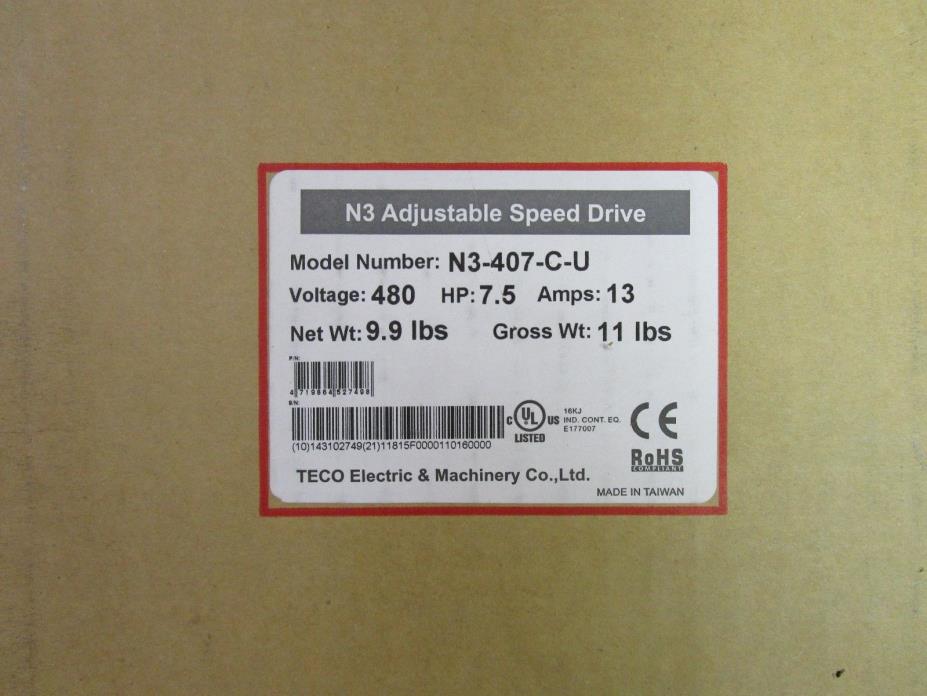 TECO N3 Adjustable Speed Drive 480v 13a N3-407-C-U BRAND NEW