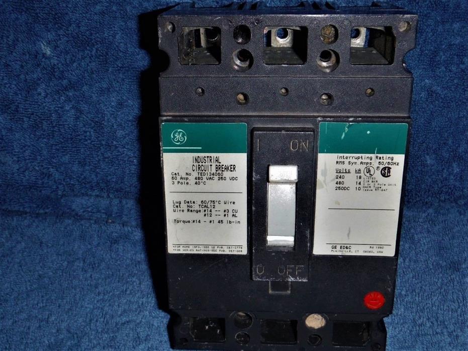 GE TED134060 , 3 POLE, 60A, 480V, Industrial Circuit Breaker