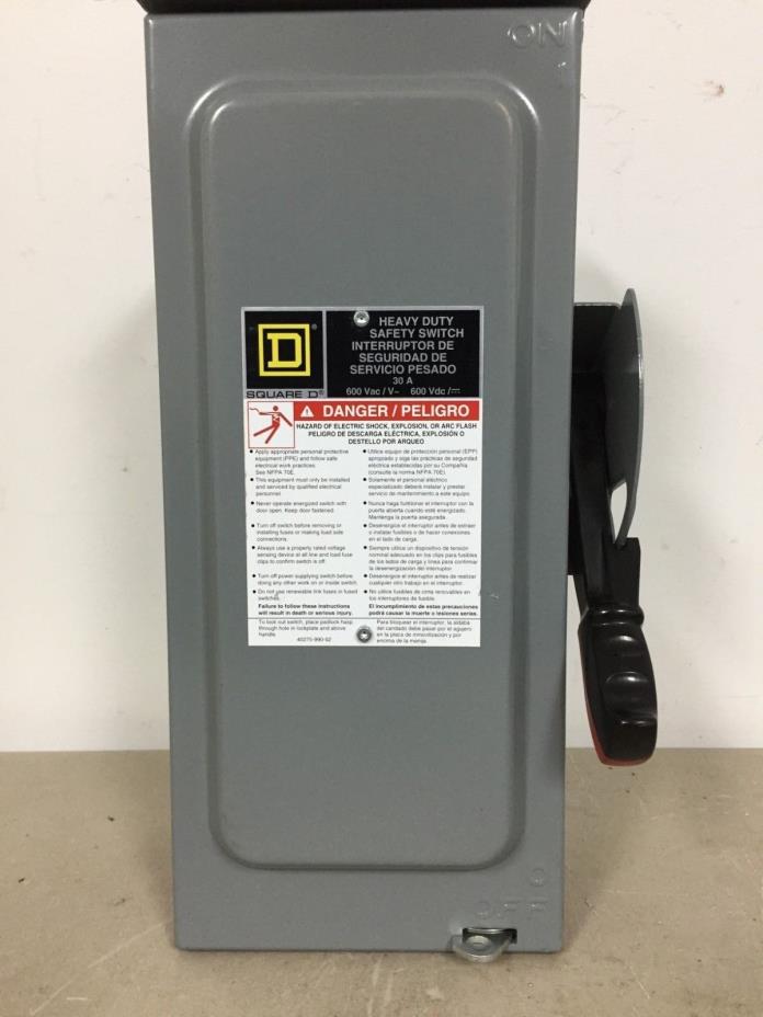 SQUARE D HU361RB 30 AMP 600 VOLT NON FUSIBLE 3-PHASE OUTDOOR DISCONNECT
