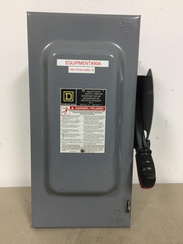 SQUARE D HU362 60 AMP 600 VOLT NON FUSED INDOOR 3-PHASE DISCONNECT SAFETY SWITCH