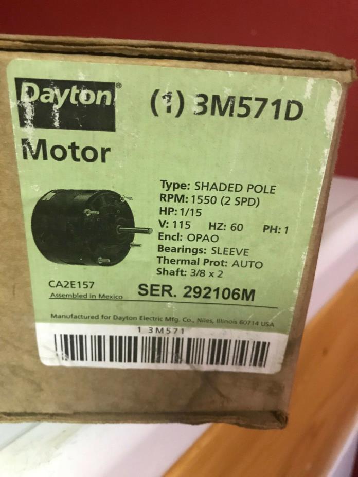 NEW Dayton 3M571D Shaded Pole Motor 1550rpm 115 VOLT CWSE 2 SPEED 1/15 HP